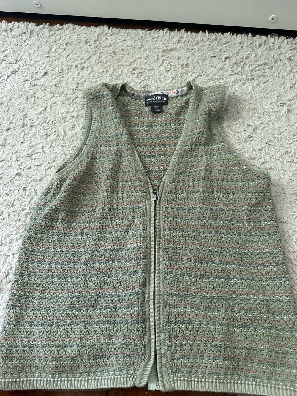 Woolrich Sage Green Flecked Knit Zip Vest